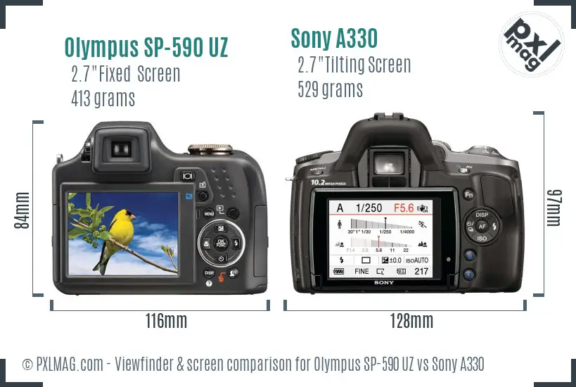 Olympus SP-590 UZ vs Sony A330 Screen and Viewfinder comparison