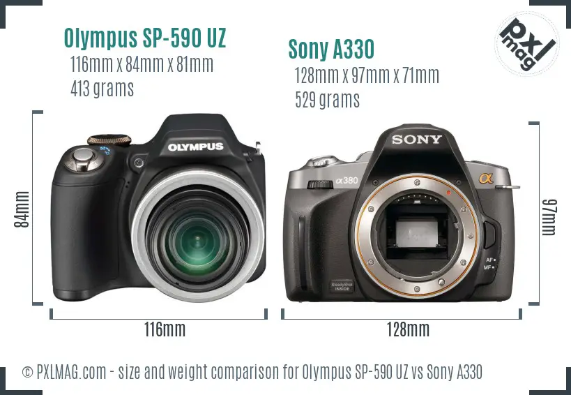 Olympus SP-590 UZ vs Sony A330 size comparison