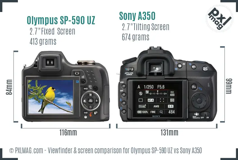 Olympus SP-590 UZ vs Sony A350 Screen and Viewfinder comparison