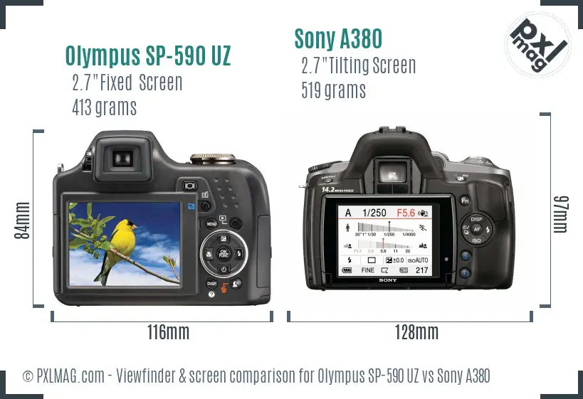 Olympus SP-590 UZ vs Sony A380 Screen and Viewfinder comparison