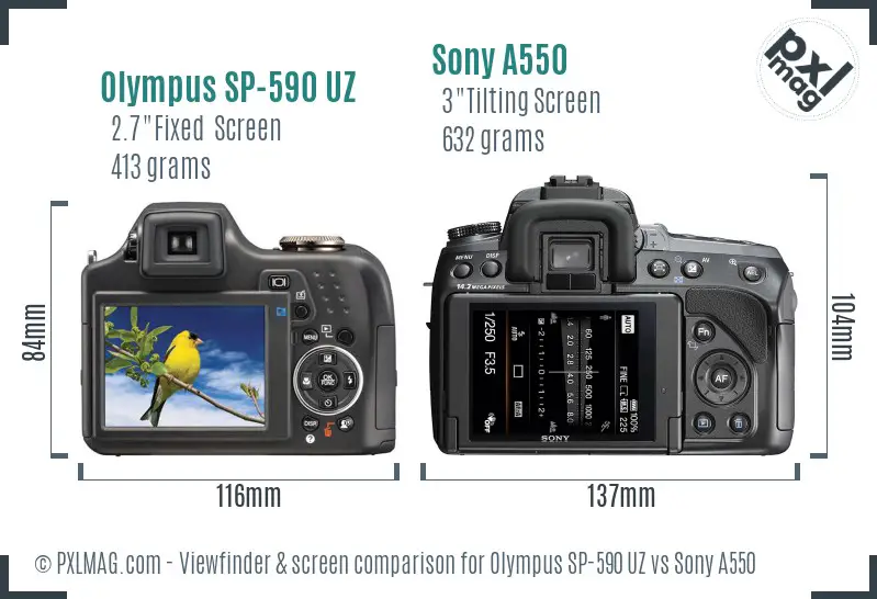 Olympus SP-590 UZ vs Sony A550 Screen and Viewfinder comparison Olympus SP-590 UZ vs Sony A550 Screen and Viewfinder comparison