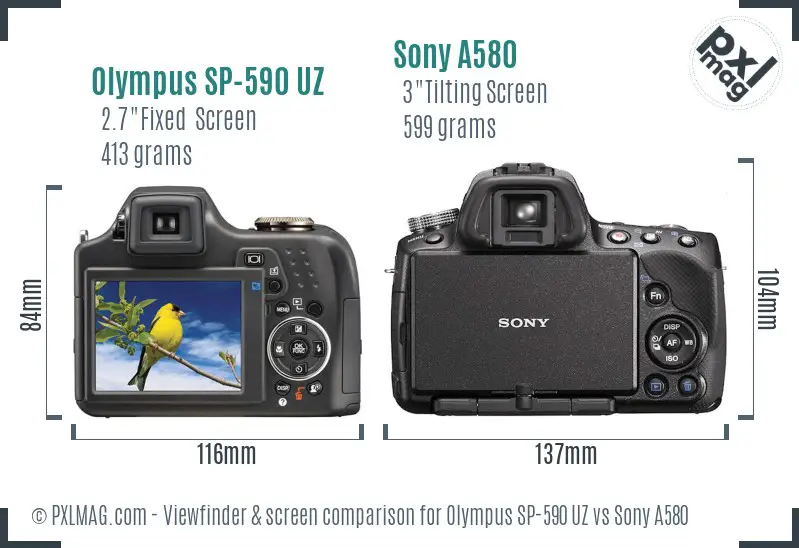 Olympus SP-590 UZ vs Sony A580 Screen and Viewfinder comparison Olympus SP-590 UZ vs Sony A580 Screen and Viewfinder comparison
