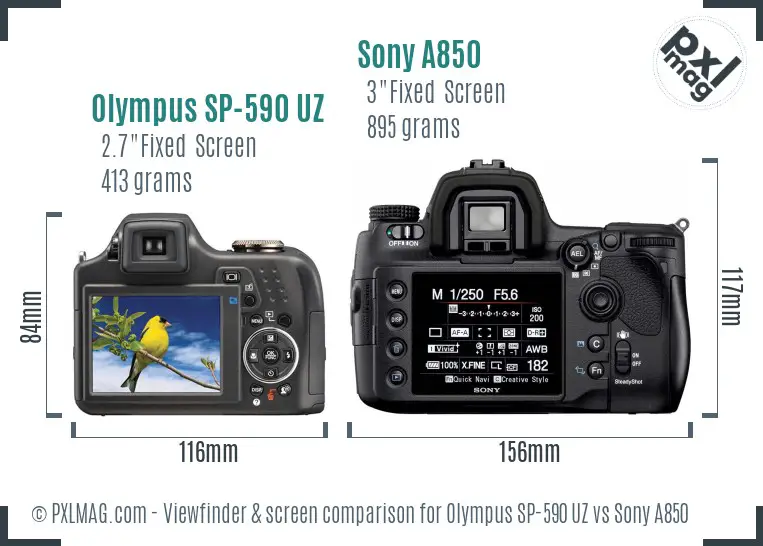 Olympus SP-590 UZ vs Sony A850 Screen and Viewfinder comparison