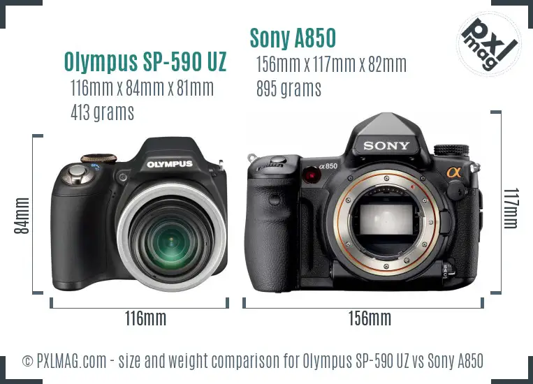 Olympus SP-590 UZ vs Sony A850 size comparison