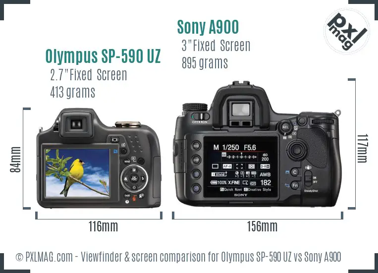 Olympus SP-590 UZ vs Sony A900 Screen and Viewfinder comparison