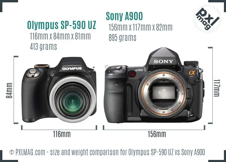 Olympus SP-590 UZ vs Sony A900 size comparison