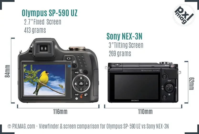 Olympus SP-590 UZ vs Sony NEX-3N Screen and Viewfinder comparison Olympus SP-590 UZ vs Sony NEX-3N Screen and Viewfinder comparison