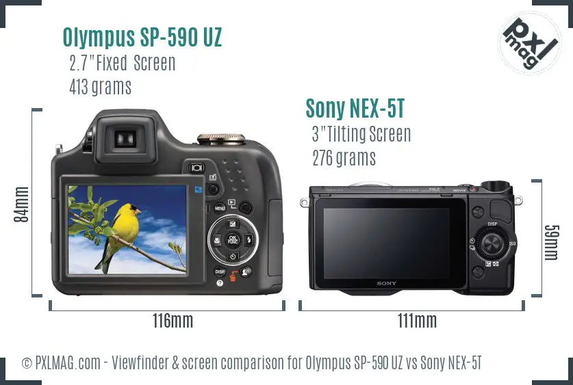 Olympus SP-590 UZ vs Sony NEX-5T Screen and Viewfinder comparison