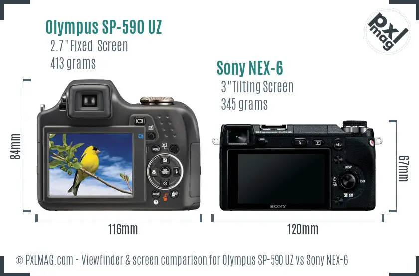 Olympus SP-590 UZ vs Sony NEX-6 Screen and Viewfinder comparison
