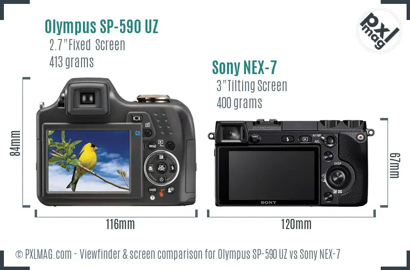 Olympus SP-590 UZ vs Sony NEX-7 Screen and Viewfinder comparison