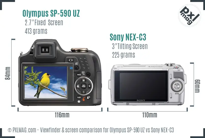 Olympus SP-590 UZ vs Sony NEX-C3 Screen and Viewfinder comparison