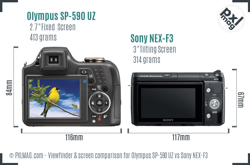 Olympus SP-590 UZ vs Sony NEX-F3 Screen and Viewfinder comparison