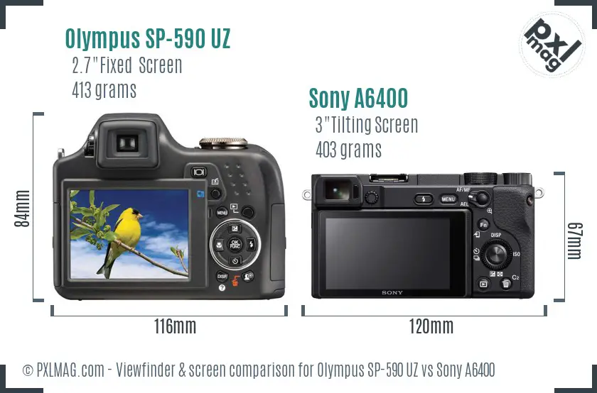 Olympus SP-590 UZ vs Sony A6400 Screen and Viewfinder comparison