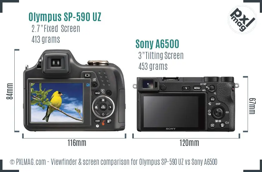 Olympus SP-590 UZ vs Sony A6500 Screen and Viewfinder comparison