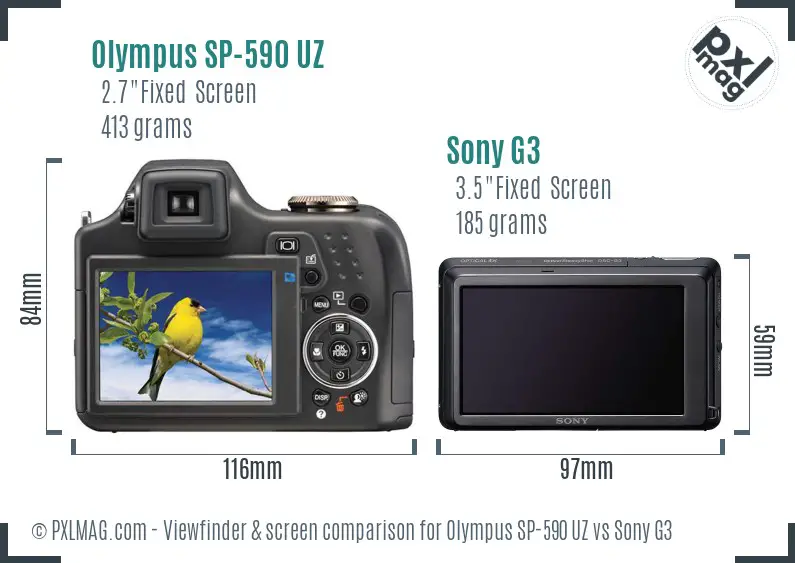 Olympus SP-590 UZ vs Sony G3 Screen and Viewfinder comparison