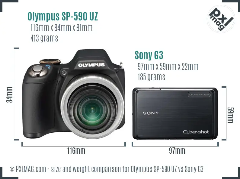 Olympus SP-590 UZ vs Sony G3 size comparison