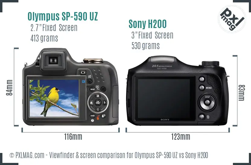 Olympus SP-590 UZ vs Sony H200 Screen and Viewfinder comparison