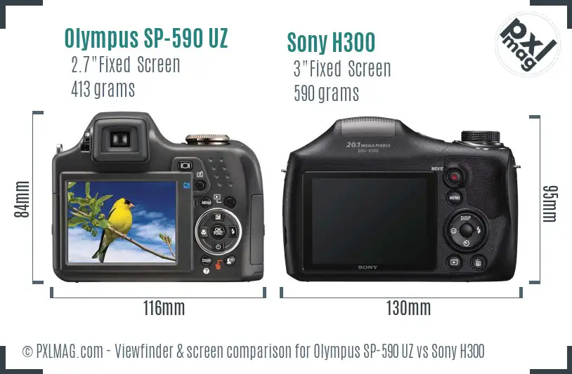 Olympus SP-590 UZ vs Sony H300 Screen and Viewfinder comparison