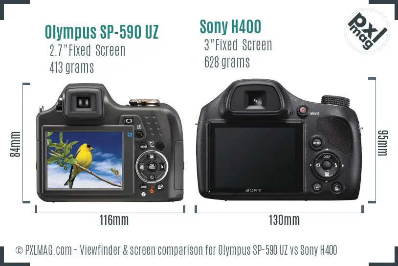 Olympus SP-590 UZ vs Sony H400 Screen and Viewfinder comparison