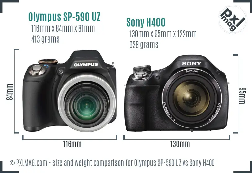 Olympus SP-590 UZ vs Sony H400 size comparison