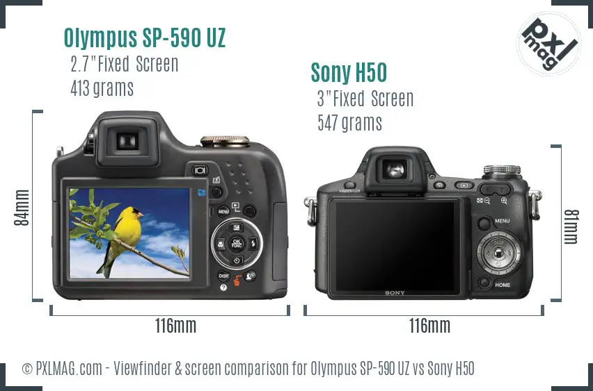 Olympus SP-590 UZ vs Sony H50 Screen and Viewfinder comparison