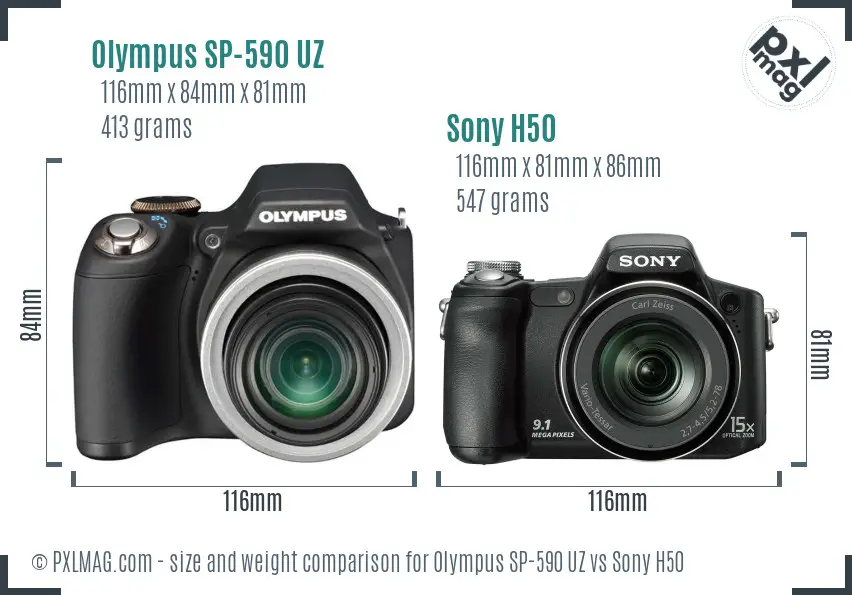 Olympus SP-590 UZ vs Sony H50 size comparison
