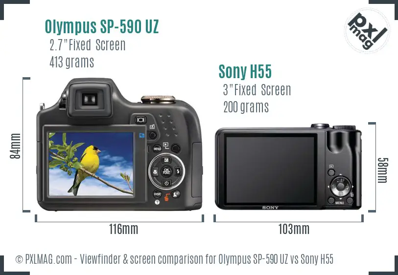 Olympus SP-590 UZ vs Sony H55 Screen and Viewfinder comparison