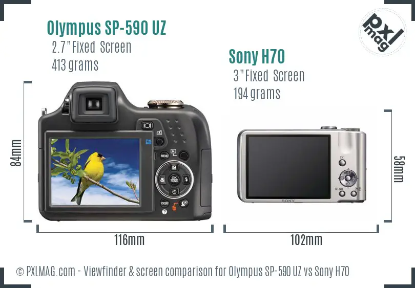Olympus SP-590 UZ vs Sony H70 Screen and Viewfinder comparison