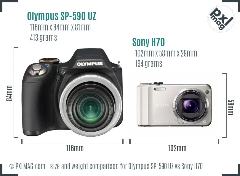 Olympus SP-590 UZ vs Sony H70 size comparison
