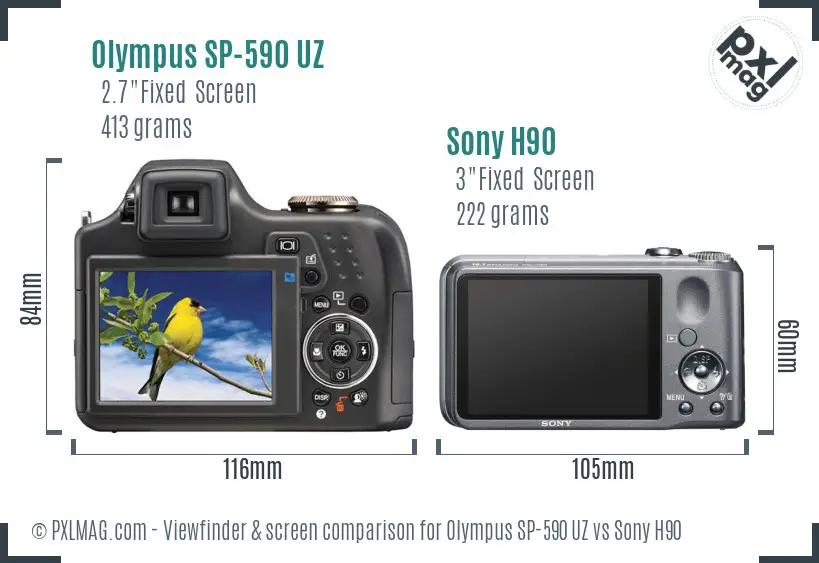 Olympus SP-590 UZ vs Sony H90 Screen and Viewfinder comparison