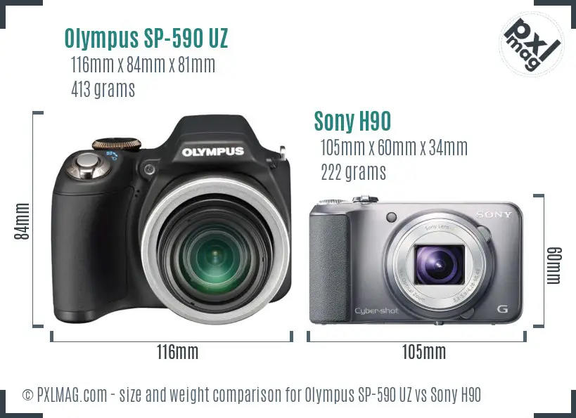 Olympus SP-590 UZ vs Sony H90 size comparison
