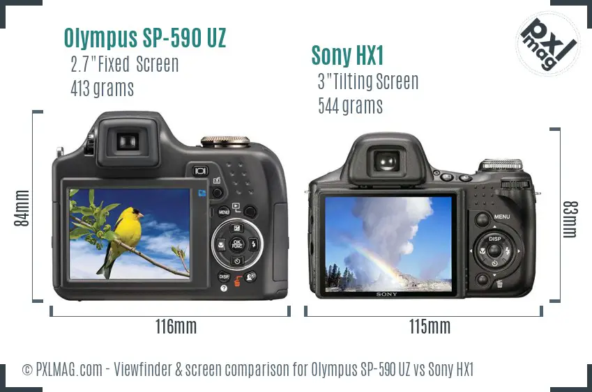 Olympus SP-590 UZ vs Sony HX1 Screen and Viewfinder comparison