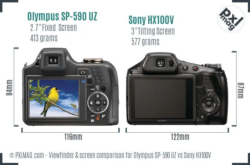 Olympus SP-590 UZ vs Sony HX100V Screen and Viewfinder comparison