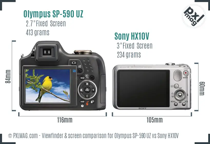 Olympus SP-590 UZ vs Sony HX10V Screen and Viewfinder comparison