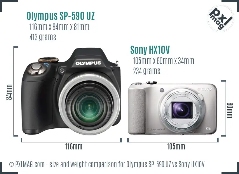 Olympus SP-590 UZ vs Sony HX10V size comparison