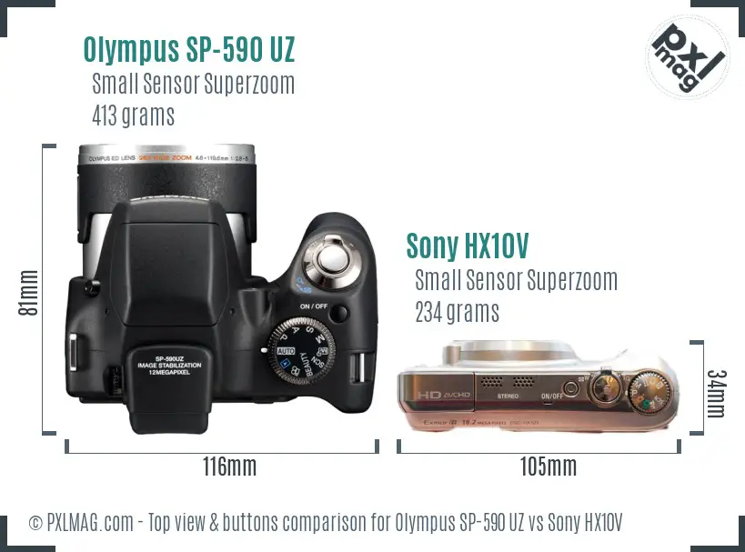 Olympus SP-590 UZ vs Sony HX10V top view buttons comparison