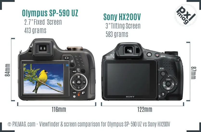 Olympus SP-590 UZ vs Sony HX200V Screen and Viewfinder comparison