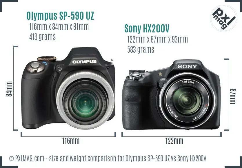 Olympus SP-590 UZ vs Sony HX200V size comparison