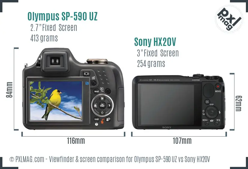 Olympus SP-590 UZ vs Sony HX20V Screen and Viewfinder comparison