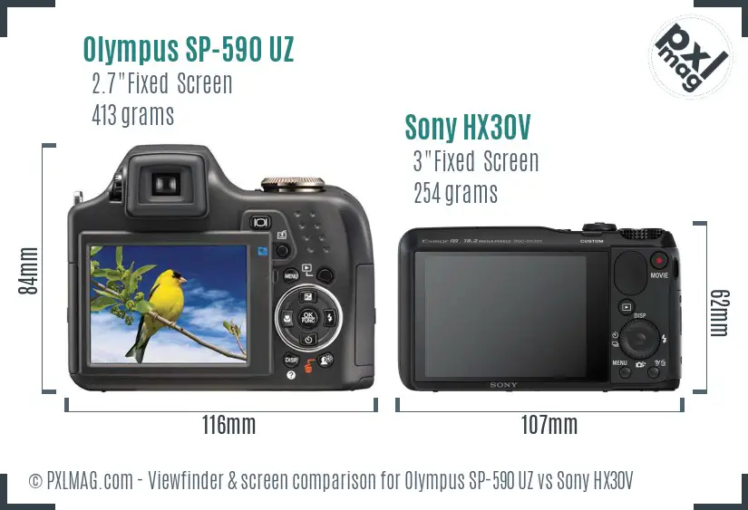 Olympus SP-590 UZ vs Sony HX30V Screen and Viewfinder comparison