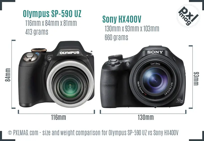 Olympus SP-590 UZ vs Sony HX400V size comparison