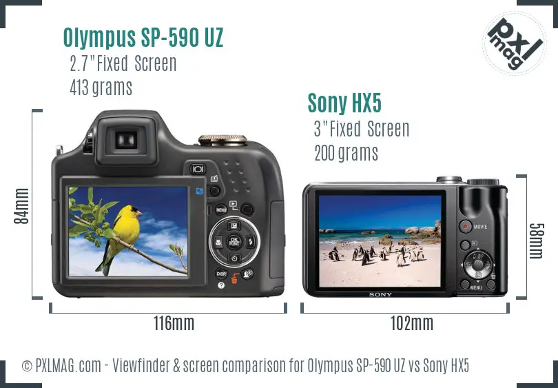 Olympus SP-590 UZ vs Sony HX5 Screen and Viewfinder comparison