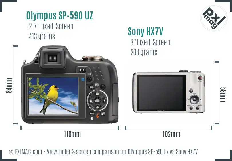 Olympus SP-590 UZ vs Sony HX7V Screen and Viewfinder comparison