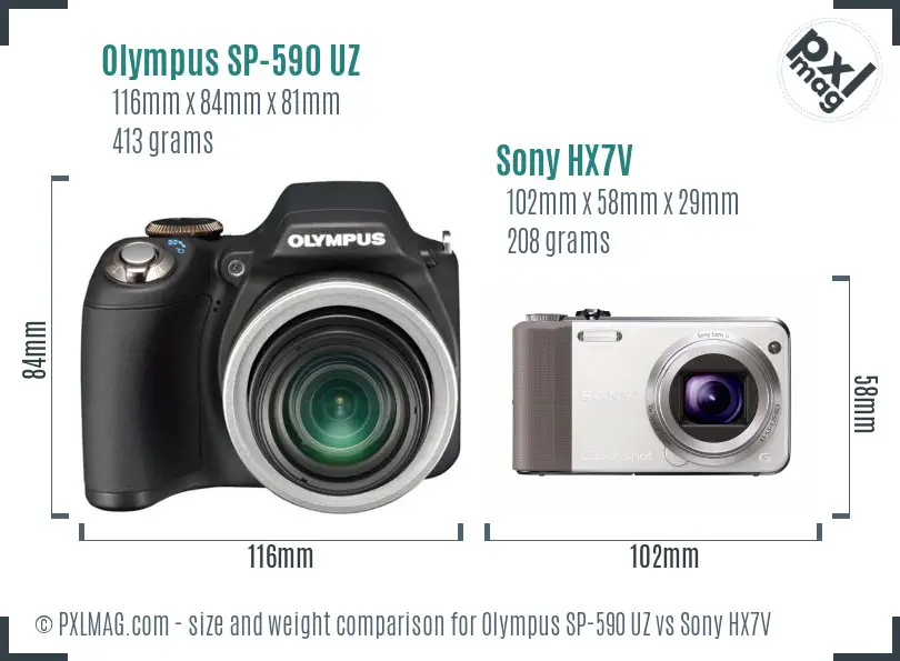 Olympus SP-590 UZ vs Sony HX7V size comparison