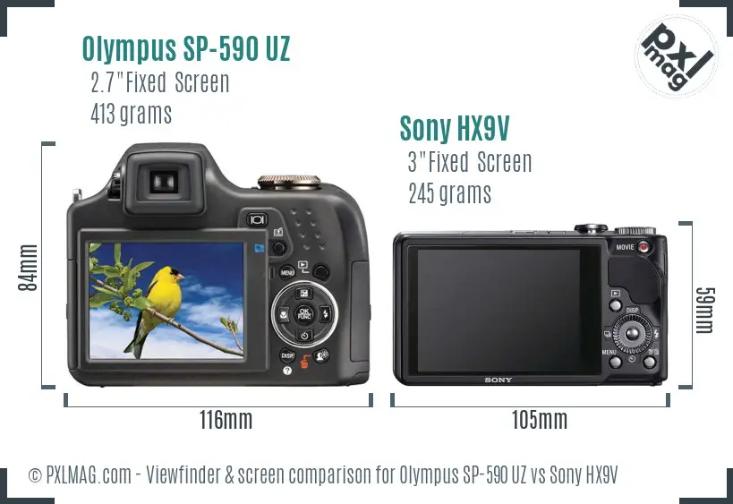 Olympus SP-590 UZ vs Sony HX9V Screen and Viewfinder comparison
