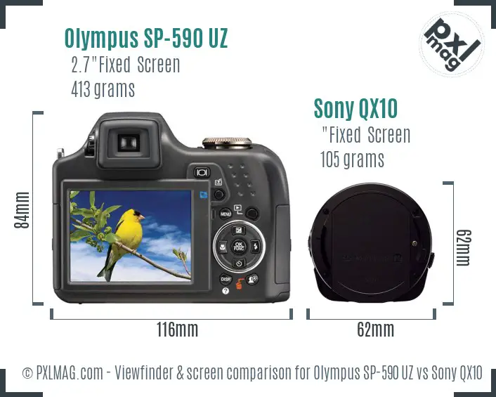 Olympus SP-590 UZ vs Sony QX10 Screen and Viewfinder comparison