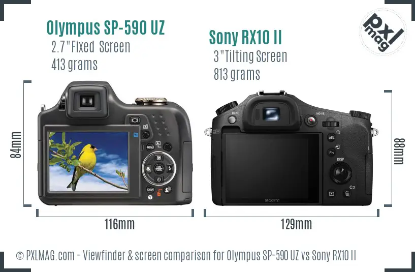 Olympus SP-590 UZ vs Sony RX10 II Screen and Viewfinder comparison
