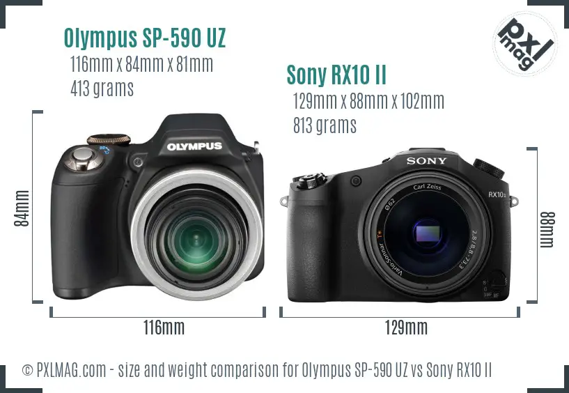 Olympus SP-590 UZ vs Sony RX10 II size comparison