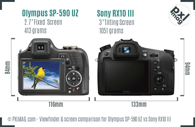 Olympus SP-590 UZ vs Sony RX10 III Screen and Viewfinder comparison