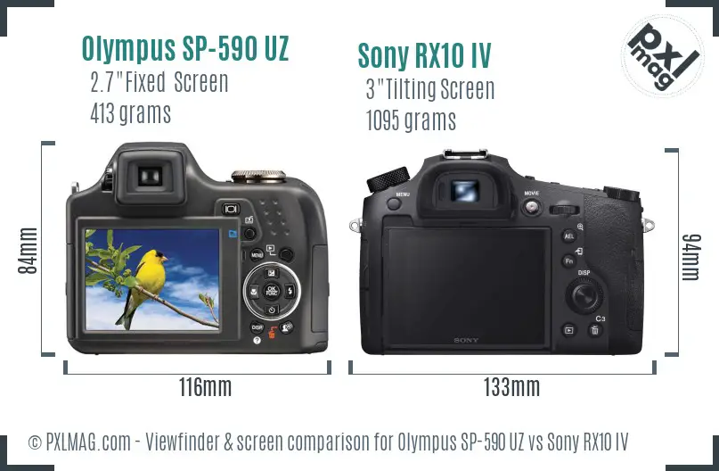 Olympus SP-590 UZ vs Sony RX10 IV Screen and Viewfinder comparison
